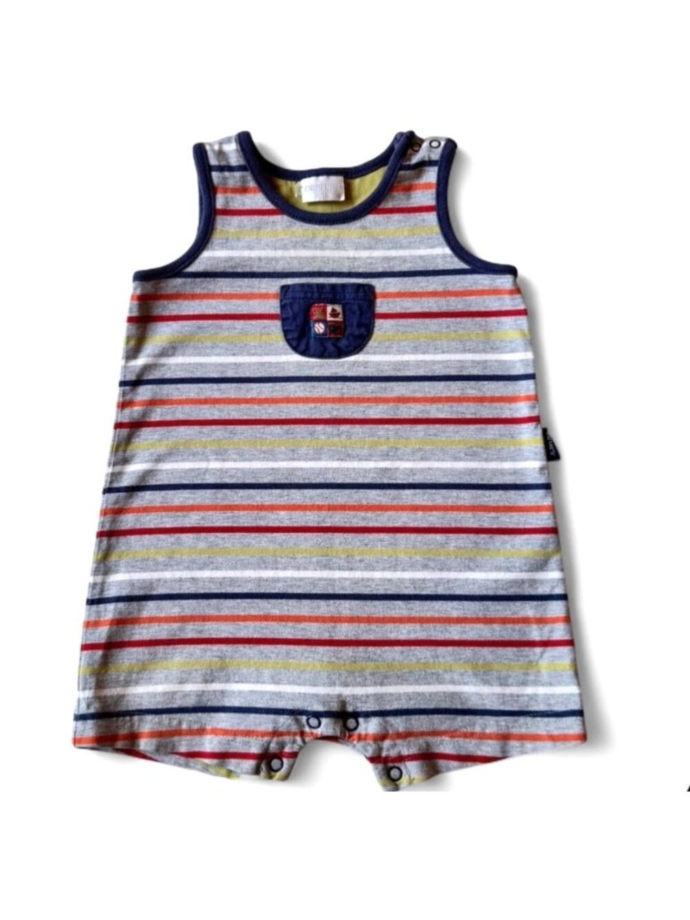 Vintage Carters Baby Boy 12-18 Month Romper Striped Gray Navy Blue Cotton